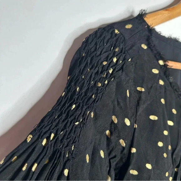 Floreat Anthropologie Everafter Black Metallic Gold Polka Dot Blouse Size Small - Picture 5 of 13